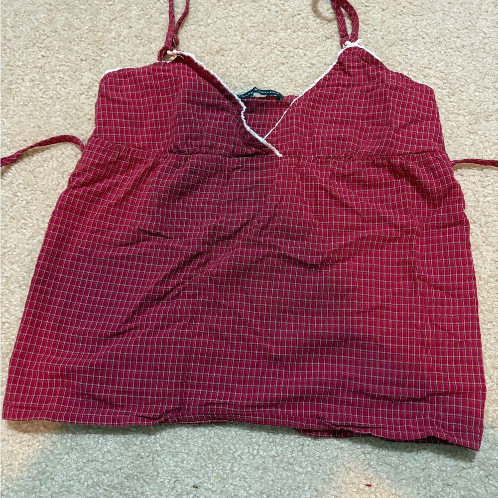 Brandy Melville Red and Black Tie Front Camisole